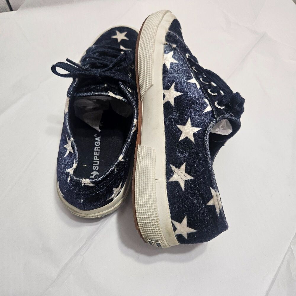 SUPERGA Velvet Sz W7 Blue Sneakers with Star Print - Picture 3 of 8